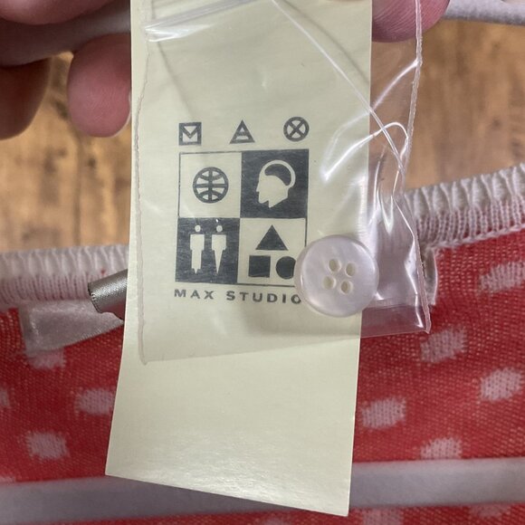 NWT Max Studio Scoop Neck Cotton Cardigan Sweater White w/Coral Polka Dots, XL - Picture 8 of 8